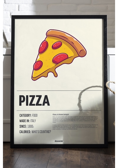 Pizzza Ahşap Çerçeveli Poster, Dekoratif Mutfak Duvar Tablosu