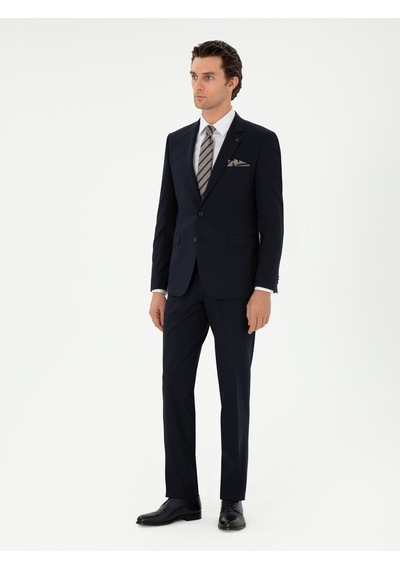 Cacharel Koyu Lacivert Slim Fit Klasik Takım Elbise