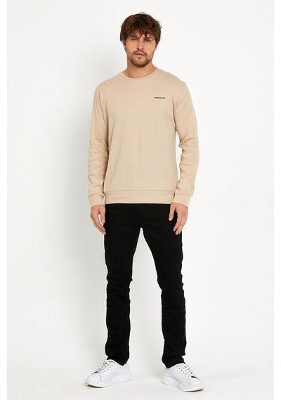 Süperlife Bisiklet Yaka Uzun Kollu Dar Kalıp İnce Erkek Sweatshirt Spr2019k18 Bej