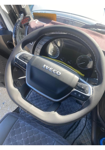 Dikişli Direksiyon Kılıfı Siyah Deri Gri Dikişli Iveco Tır Kamyon Gri