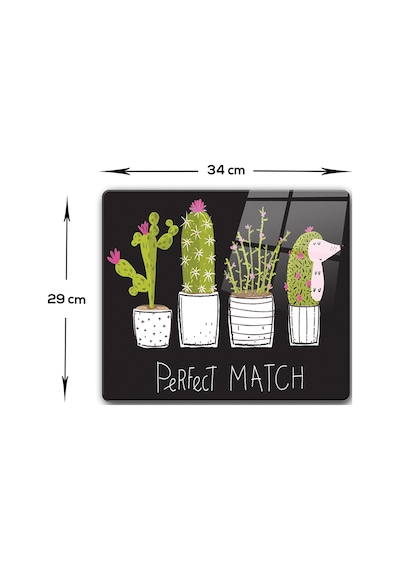 Decorita Cam Kesme Tahtası | Perfect Match-Siyah Fon| 29cm x 34cm