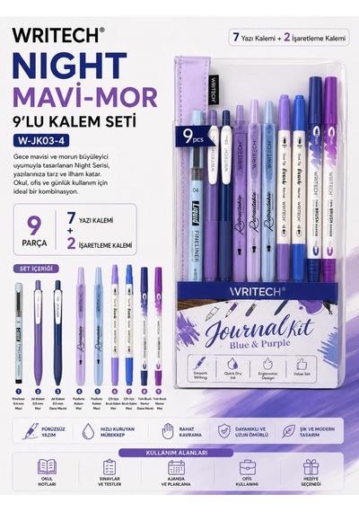 Writech W-jk03-4 Night Mavi-mor Kalem Seti 9'lu Çok Renkli