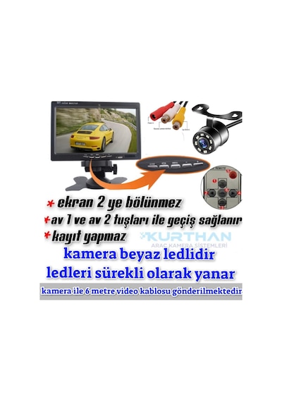7'' Monitör+1 Adet Beyaz Ledli Kelebek Kamera Seti Kayıt Yapmaz