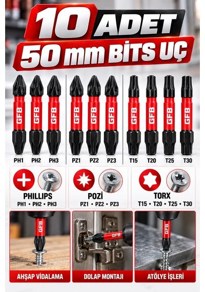 Gfb X-pro 18 Parça Bits & Matkap Ucu Seti 50 Mm Vidalama Uçları, 3-8 Mm Matkap Uçları, Somun Uçlar