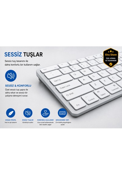 Kablosuz Klavye Mouse Seti Bluetooth Çoklu Cihaz Bağlantılı, Apple iOS Android Windows Macos Uyumlu, Ultra İnce Sessiz Klavye