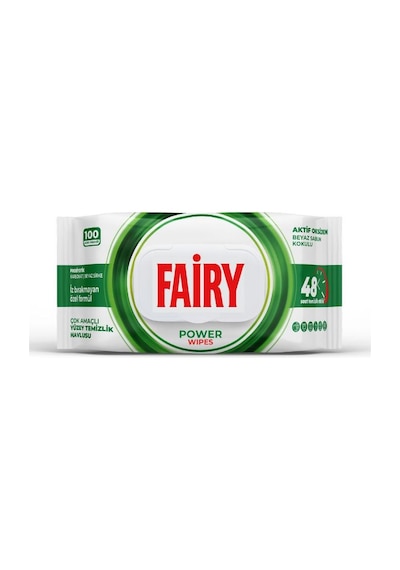 Fairy Power Wipes Yüzey Temizleme Mendili 100 Yaprak Beyaz Sabun Beyaz Sirke & Karbonat Tekli