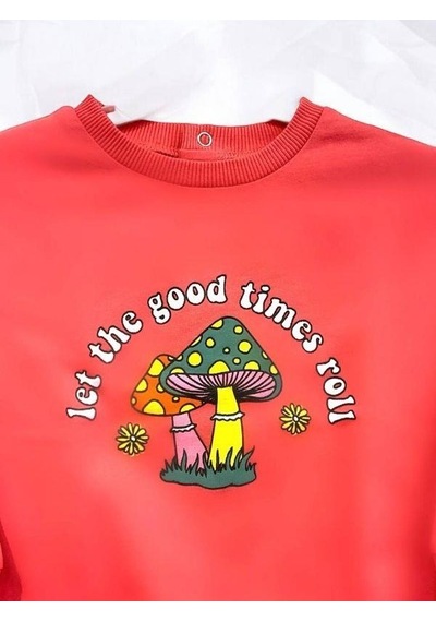 Zekids Kız Bebek Good Times Yazılı Mantar Baskılı Sweat-14459 Pembe