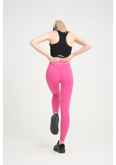 Gymhams Neon Pembe Kalçası Büzgülü Kalça Şekillendirici Push Up Yüksek Bel Spor Tayt Pembe