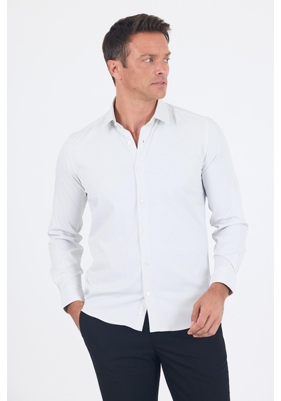 İmza Beyaz Uzun Kol Sert Yaka Cepsiz Easy To Iron Slim Fit Esnek Gömlek 1004250233 Beyaz