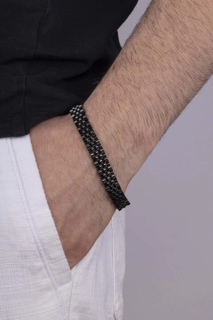 Gümüş Pazarım Siyah Kordon Model Çelik Erkek Bileklik Çok Renkli