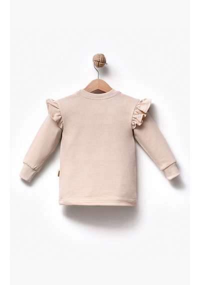 Overdo Kids Fırfırlı Yakası Çiçek Nakışlı 2 İplik Uzun Kol Kız Çocuk Sweatshirt Krem