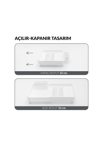 Açılır Kapanır Bulaşıklık Tabaklık, Su Tahliye Oluklu Ve Çatal Bıçak Kurutmalıklı-modern Tasarım Plastik Beyaz Çok renkli