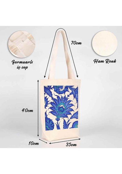 Türk El Sanatları İç Cepli Körüklü Örgü Kulplu Kanvas Çanta 35x40x10 Cm - No.02 Beyaz - Siyah