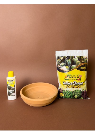 Kaktüs Bakım Seti Toprak Saksı + 2,5 Lt Kaktüs Toprağı + 225 Ml Kaktüs Besini