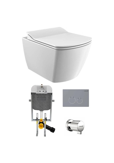 Creavit Elegant Rim-off Asma Klozet + Yavaş Kapanır Kapak + Creavit Gömme Rezervuar Set Beyaz