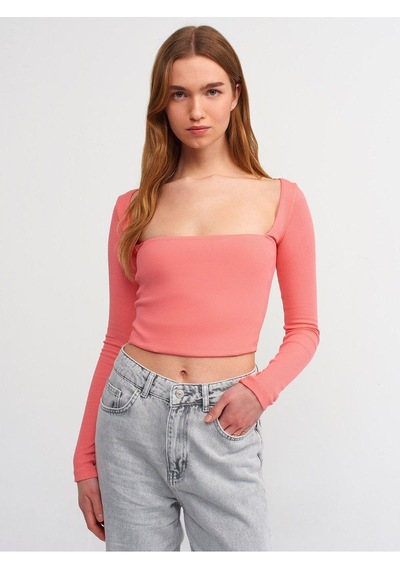 Dilvin 3700 Fitilli Uzun Kollu Top-pembe-4304 Pembe