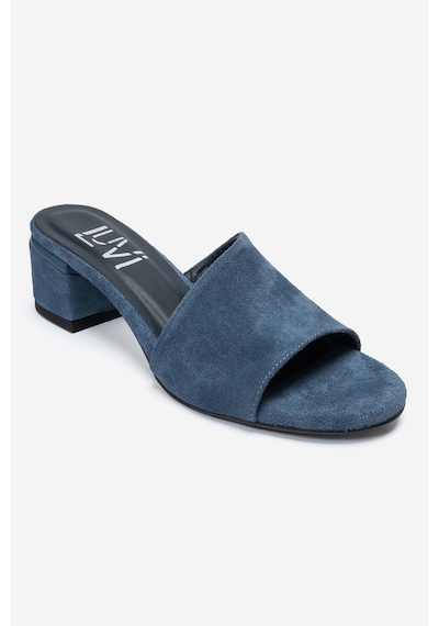 Luvi Shoes Delavıe Kot Mavi Süet Hakiki Deri Kadın Kalın Topuklu Terlik