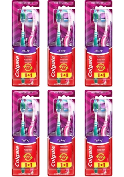 Colgate 6 Adet Zigzag Orta Diş Fırçası 1+1