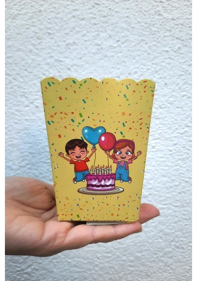 8'li Çocuk Parti Mısır Kutusu - Popcorn Kutusu - Doğum Günü İkram Hediye - Orta Boy Standart