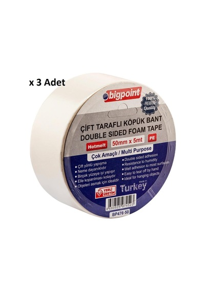 Bigpoint Çift Taraflı Köpük Bant 50mmx5m X 3 Adet