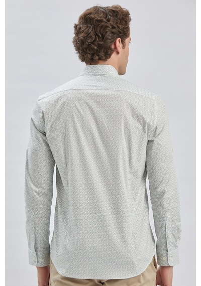 İmza Koyu Haki Kısalabilir Kol Baskılı Düğmeli Yaka Cepsiz %97 Pamuk %3 Elastane Klasik Slim Fit Gömlek 1004240116 Koyu Haki