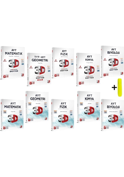 3d Yayınları Ayt Sayısal Matematik Geometri Fizik Kimya Biyoloji Defter Soru Seti 10 Kitap