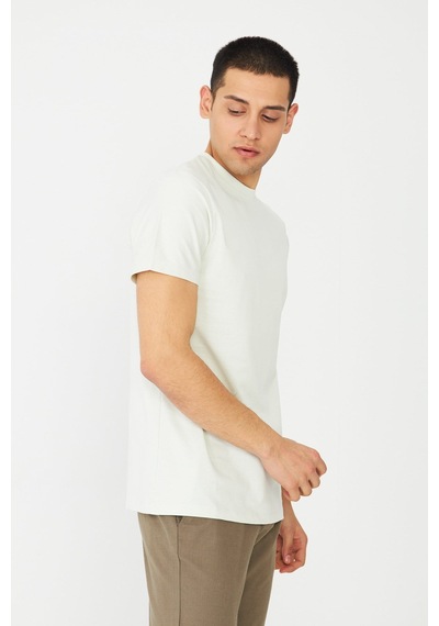 Ekru Basic Bisiklet Yaka Erkek T-shirt Fildişi