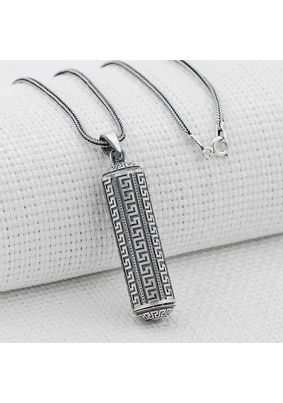 925 Ayar Gümüş Silindir Tasarımlı Cevşen Muska Kabı Unisex Kolye Gümüş
