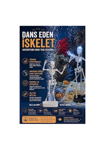 3d Baskı Dans Eden İskelet Akvaryum Hava Taşı 18,5 Cm