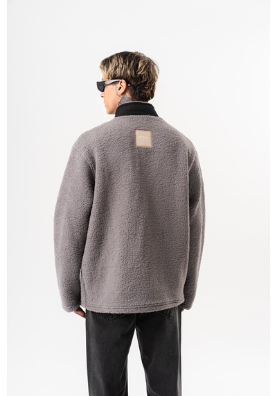 Respire Erkek Zip Oversize Teddy Ceket Gri