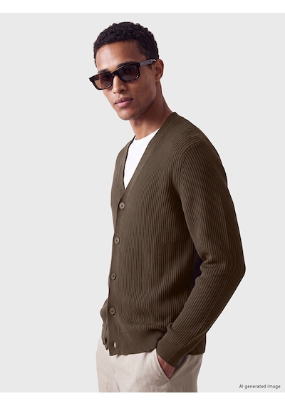 Lcw Vision Haki Regular Fit V Yaka Erkek Triko Hırka