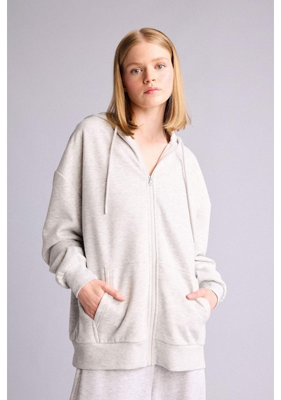 Defacto Oversıze Kapüşonlu Kalın Kumaş Gri Melanj Sweatshirt V4233az26augr256 Gri-gr256