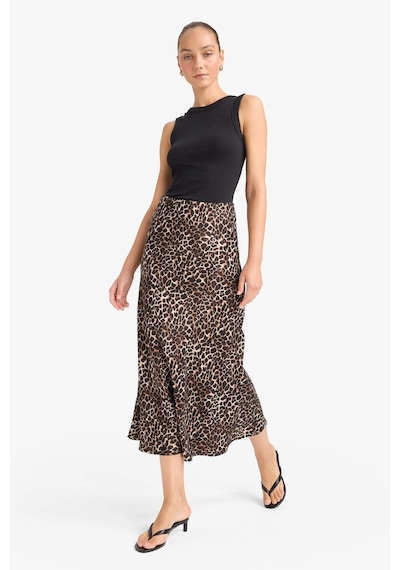 Defacto A Kesim Normal Bel Leopar Desenli Saten Midi Etek D7648ax25aubk27 Siyah