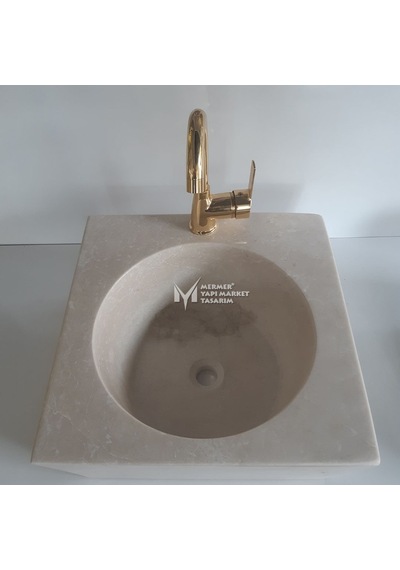 Bej Mermer Lizbon Kare Lavabo