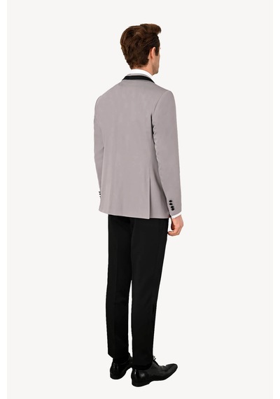 Ysf Erkek Gri Slim Fit Yelekli Şal Yaka Damatlık