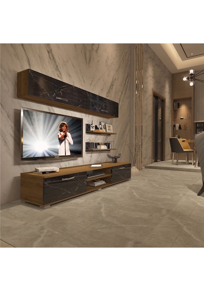 Decoraktiv Eko 5 Mdf Dvd Tv Ünitesi Tv Sehpası Pera - Siyah Mermer