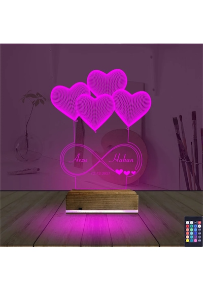 Luvivia Kalp Sevgiliye Hediye Kişiye Özel 3d Lamba - Masa Gece Lambası V4