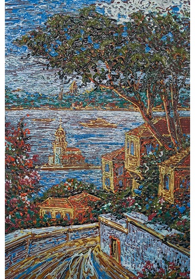 Kız Kulesi'ne Bakış: Renklerin Dokusal Dansı 37 x 57 CM