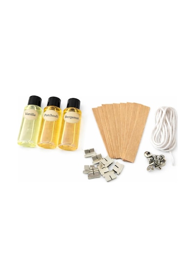 Ns-era Mum Yapım Seti 30 Ml Paçuli 30 Ml Vanilya Ve 30 Ml Bergamot Esans, Ahşap Fitil Ve İp Fitil 000 Açık Krem