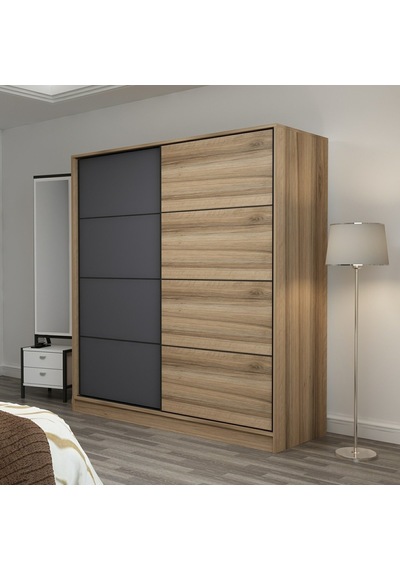 Minarmobilya Minar Kale 2 Kapaklı Sürgülü Dolap 180 Cm - Dore/Antrasit (541417069)