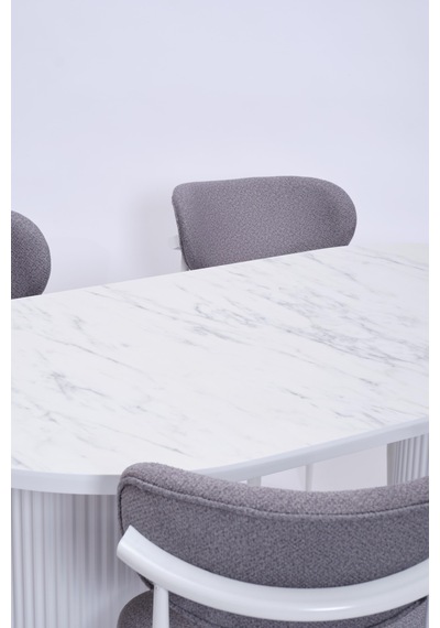 Bohem Polo Lak Panel Yemek Masa Sandalye Takımı 90x170 Beyaz Mermer