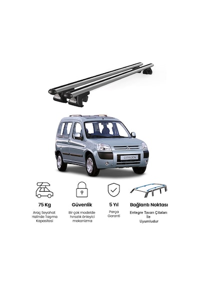 Venüs Citroen Berlingo 1996-2007 Uyumlu Gri Ara Atkı Port Bagaj Tavan Barı