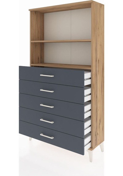 Arges Dolap 2 Raflı 5 Çekmeceli 88x30x163 Çam-antrasit Çam Arges Dolap 2 Raflı 5 Çekmeceli 88x30x163 Çam-antrasit Çam