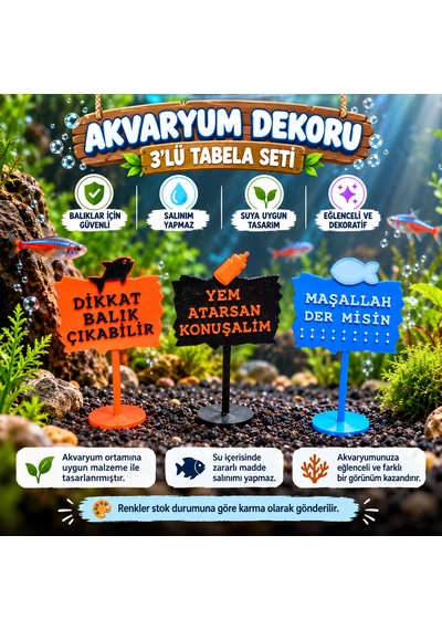 Akvaryum Dekoru - Tabela - Akvaryum Dekor - 3 Adet - Salınım Yapmaz - Balıklar İçin Güvenli - V5