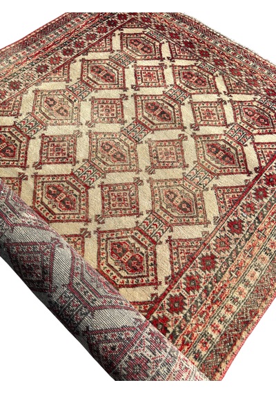 El Dokuma Eskitme Vintage İran Halısı 94x177 Kiremit Krem Yün Kiremit
