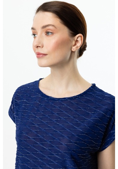 On Minimalist Oversize Kadın Bluz - Yuvarlak Yaka Kısa Kol Lacivert On Minimalist Oversize Kadın Bluz - Yuvarlak Yaka Kısa Kol Lacivert