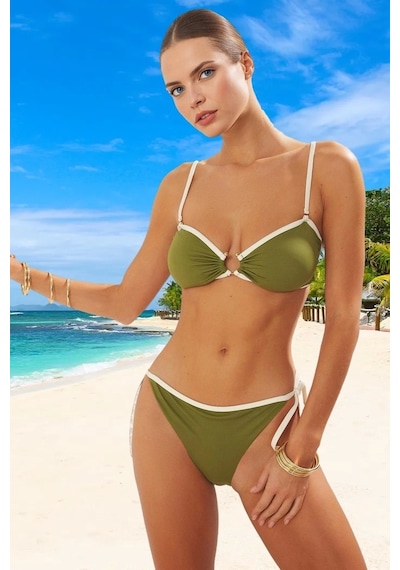 Ersefa Tasarım Bikini Takımı Plaj Ve Havuz İçin Şık Detaylı Esnek Kumaş Haki