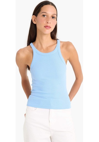 Defacto Slim Fit Dar Kesim Halter Yaka Fitilli Kaşkorse Atlet E2176ax25spbe303 Mavi