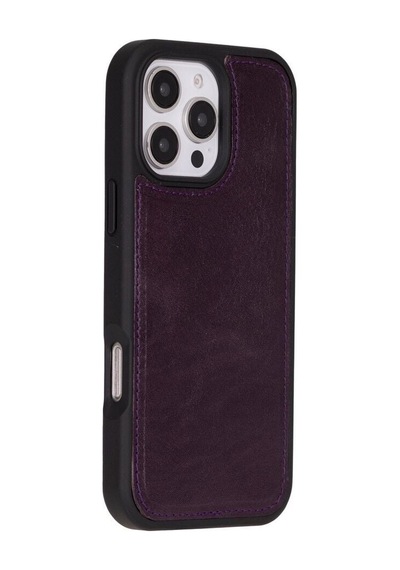 Cüzdan Taşıma Derdi Olmadan - Apple iPhone 16 Pro Uyumlu Hakiki Deri El Yapımı Kart Yuvalı Kılıf Patlıcan Mor