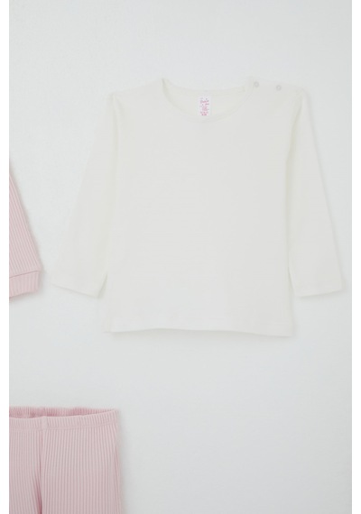Breeze Kız Bebek Bodyli 3 Lü Takım Fiyonk Arma Nakışlı 4 Ay - 1 Yaş , Pembe